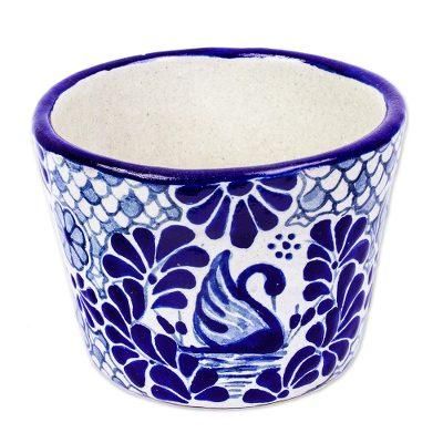 Blue Swan,'Handmade Talavera-Style Flower Pot'