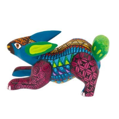 'Wood Alebrije Rabbit Figurine Hand-Painted in Mexico'