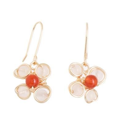 Flourishing Harmony,'Handcrafted Rose Quartz and Agate Floral Dangle Earrings'