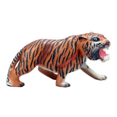 'Tiger Wood Figurine Hand-carved & Hand-painted in Indonesia'