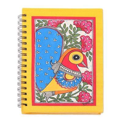 Joyful Peacock,'Paper Journal with Signed Madhubani Peacock Painting'