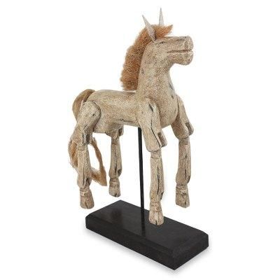 Wood sculpture, 'Beige Horse'