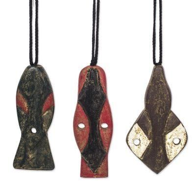Bedu Masks,'Wood African Mask Ornaments Crafted in Ghana (Set of 3)'