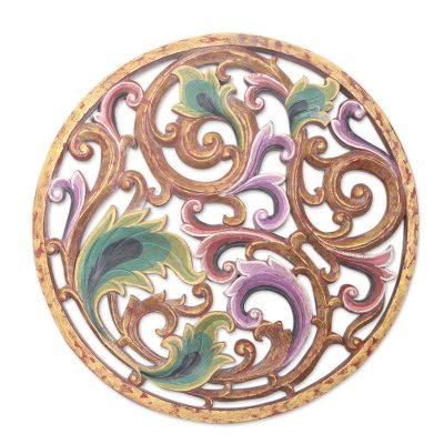 Balinese Shimmer,'Hand Carved Suar Wood Relief Panel'