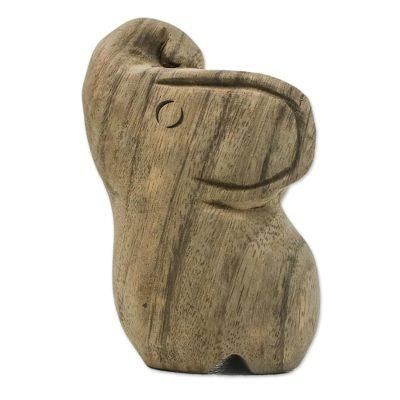 'Khan Kluay','Handmade Raintree Wood Elephant Statuette from Thailand'