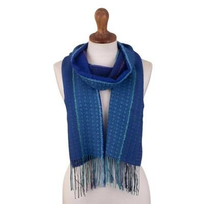 Ocean Blues,'Cool Shades Handwoven Baby Alpaca Blend Scarf from Peru'