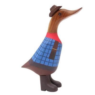 Wrangler Duck,'Handcrafted Wood Sculpture of Wrangler Duck'