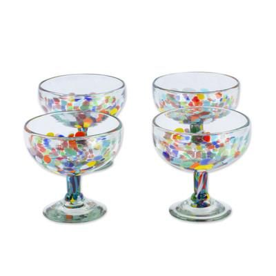 Chromatic Celebration,'Set of 4 Colorful Handblown Cocktail Glasses from Mexico'