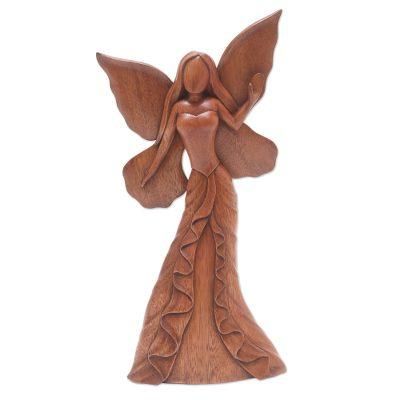 Butterfly Queen,'Hand Carved Suar Wood Fairy Statuette'