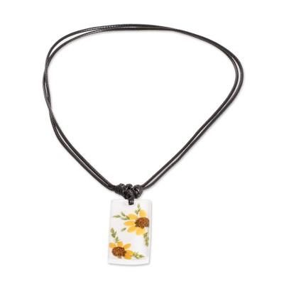 Adoration Sunflower,'Yellow Natural Sunflower and Resin Pendant Necklace'