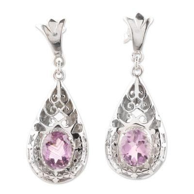 Amethyst dangle earrings, 'Blessed Garden'