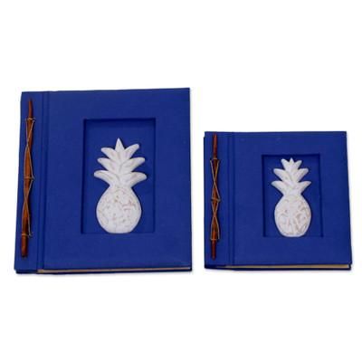 Pineapple Dreams in Blue,'Two Albesia Wood Indonesian Pineapple Photo Albums in Blue'