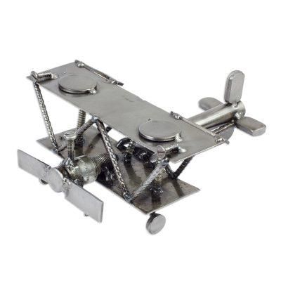 'Rustic Biplane' - Hand Crafted Recycled Metal Rustic Mexico Sculpture