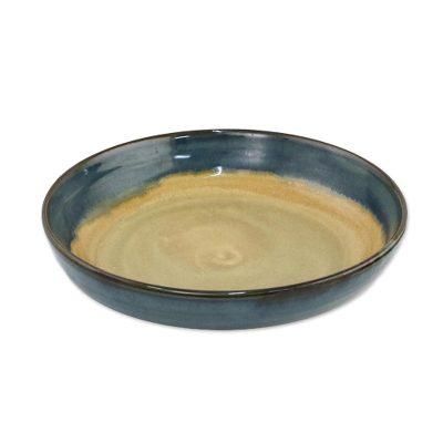 Island,'Teal and Beige Ceramic Serving Bowl Made in Thailand'