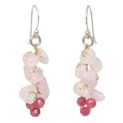 'Afternoon Pink' - Handmade Beaded Rose Quartz Earrings