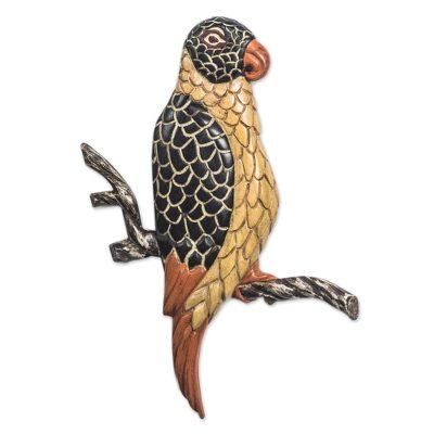 Vibrant Plumage,'Sese Wood Bird Wall Sculpture from Ghana'
