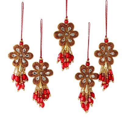 Beaded ornaments, 'Holiday Comets' (set of 5)