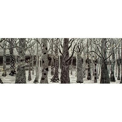Volatile,'Black and White Forest Linocut Print with 10k Gold Leaf'