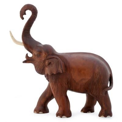 Wood sculpture, 'Elephant Joy' - Handcrafted Wood Sculpture