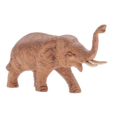 Elephant Amble,'Thai Teak Wood Statuette with Elephant Motif'