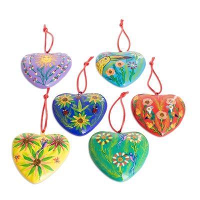 'Set of 6 Hand-Painted Ceramic Ornaments with Cotton Bag'