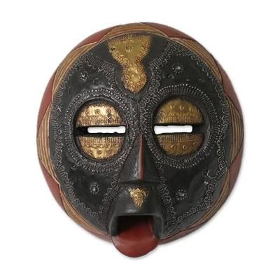 Ghanaian wood mask, 'Caring Mother' - Unique African Wood Mask