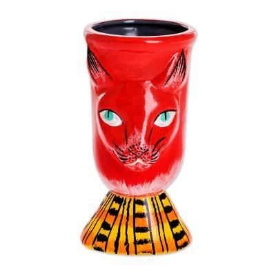 Top Cat in Red,'Handmade Cat Motif Planter'
