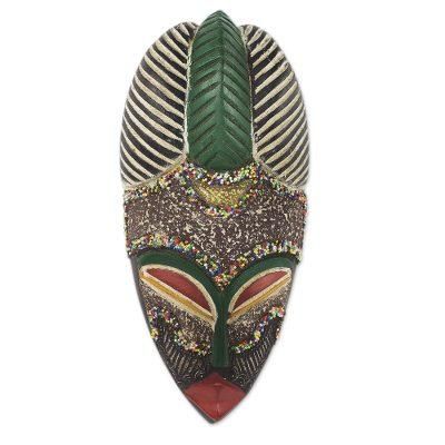 Pride of a Queen,'Colorful Wood and Metal Mask with Recycled Glass Beads'