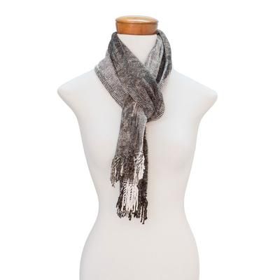 Infinite Universe,'Handwoven Grey Rayon Chenille Scarf from Guatemala'