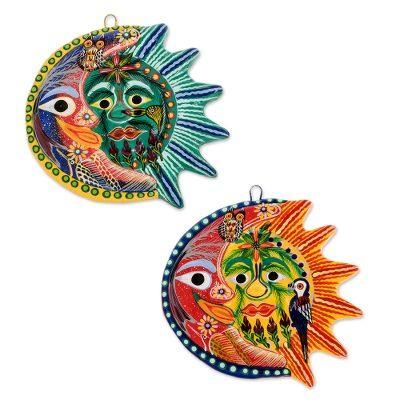 'Romantic Eclipse' (pair) - Sun and Moon Ceramic Wall Art
