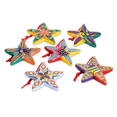 Ceramic ornaments, 'Holiday Stars' (set of 6)