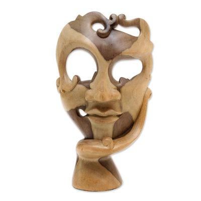 'Awaiting Him' - Hibiscus Wood Mask Hand Carved in Indonesia