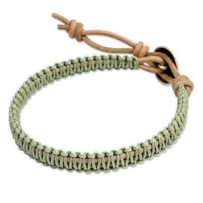 Leather and silver wristband bracelet, 'Hemlock Suns'