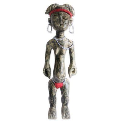 Female Warrior,'Sese Wood and Recycled Glass Bead Sculpture'