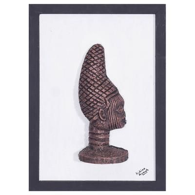 Powerful Queen,'Ceramic and Wood Relief Wall Art of Nigerian Queen Idia'