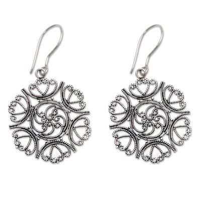 Sterling silver floral earrings, 'Heart of Rose'
