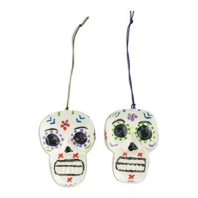 Holiday Skulls,'Reclaimed Wood Skull Ornaments (Pair)'