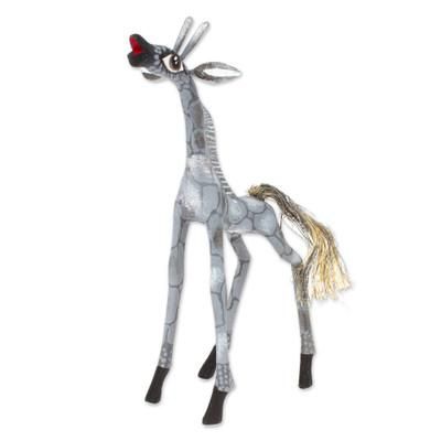 Pearly Giraffe,'Wood Alebrije Giraffe Figurine in Grey from Mexico'