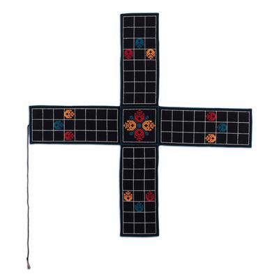 India's Night Challenge,'Embroidered Black Cotton Chopad Game with Classic Details'