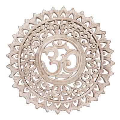 White Mantra,'Distressed White Om Symbol Relief Panel'