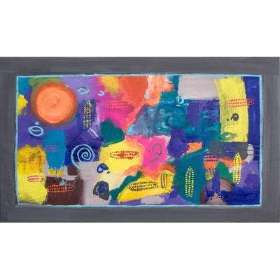 Sowing Moon,'Signed Stretched Acrylic and Oil Abstract Painting in Blue'