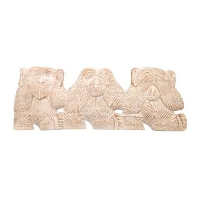 Three Wise Monkeys,'Whitewashed Wood Monkey Relief Panel from Bali'