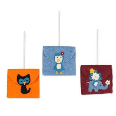 Sent With Love,'Unique Wool Felt Ornaments from India (Set of 3)'