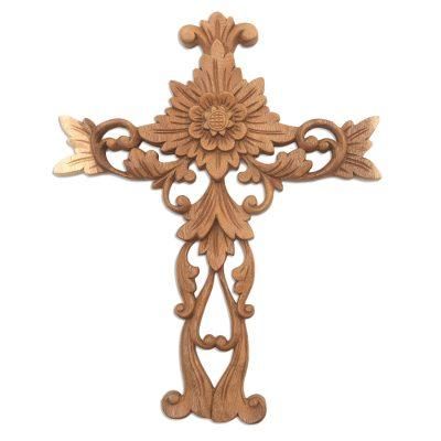 Florid Cross,'Hand Carved Wood Wall Cross with Floral Motifs'