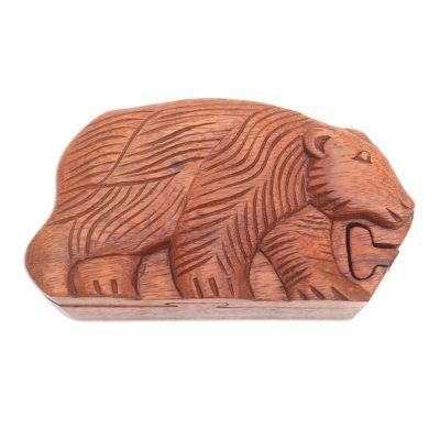 Hungry Bear,'Hand Carved Suar Wood Bear Puzzle Box'