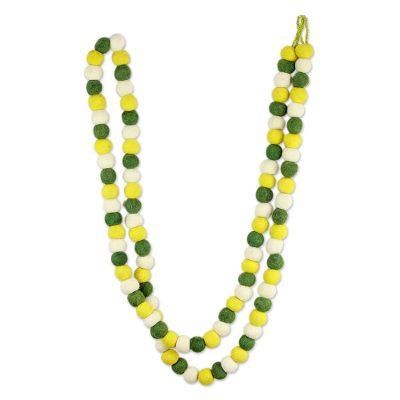 Wool Christmas tree garland, 'Lemon Lime Pompoms'