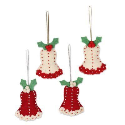 Holly Bells,'Wool Felt Bell Ornaments Set of 4'