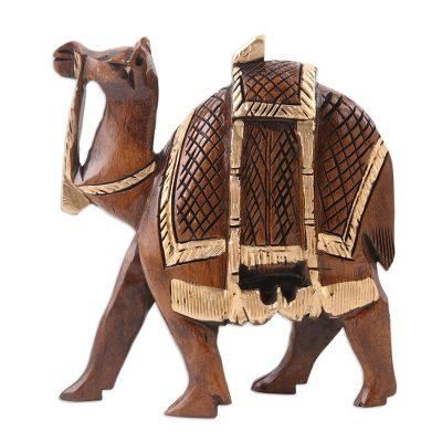 Camel Walk,'Camel Wood Figurine Hand-carved and Hand-painted in India'