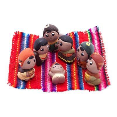 Mini Christmas in Peru,'Christmas Mini Nativity Scene Sculptures (7 Pieces)'