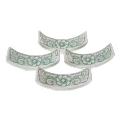 Flower Cuisine,'Floral Celadon Ceramic Chopstick Rests (Set of 4)'
